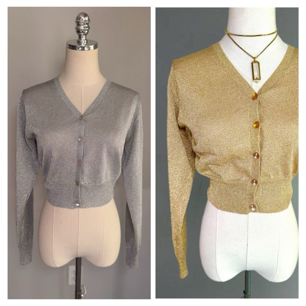 1990’s Gold & Silver Cardigan Glitter Thread Shimmer Sex In The City LOT 2